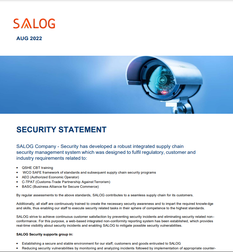 SALOG QSHE Security Statement